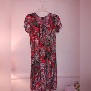 Sami & Jo Women's Floral Seamed Front Lattice Tie Short Sleeve Dress Red/black